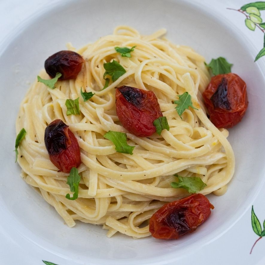 Fettuccine with Blistered Tomatoes & Goat Cheese